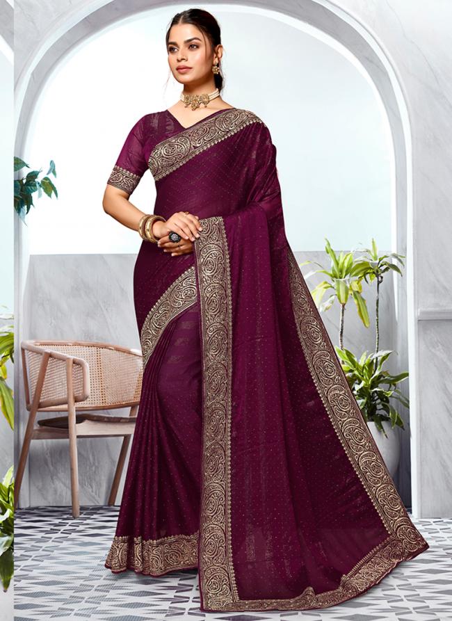 Art Silk Wine Party Wear Siroski Work Saree